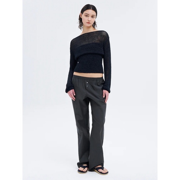 Paloma Wool Mosto Sweater in Navy Blue Knit Net Mesh Layer Smocked Bottom Slinky - Picture 4 of 11